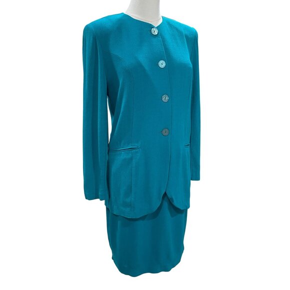 Sarah Alexander Teal Skirt Suit Set Size 4 6 Vintage Career Mod Retro Minimalist - Picture 9 of 12